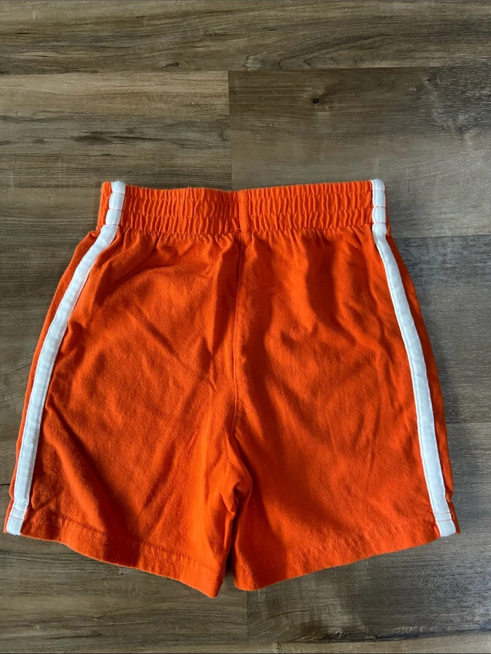 Blue & White Striped Polo with Orange Shorts